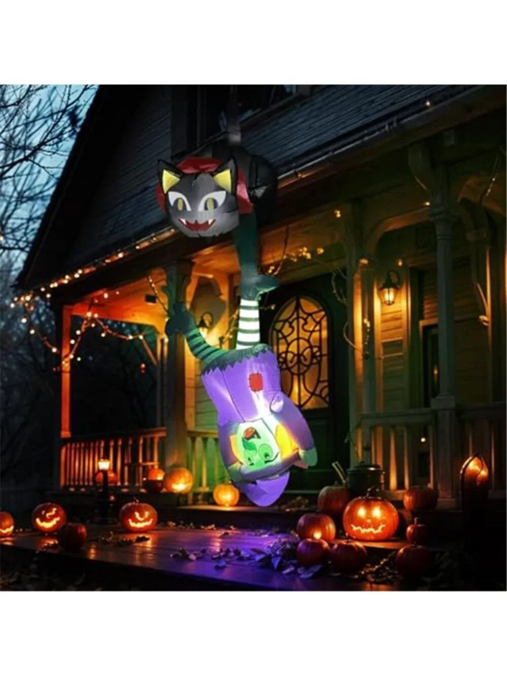 8 FT Hanging Halloween Inflatables Outdoor Decorations Black Cat and Witch